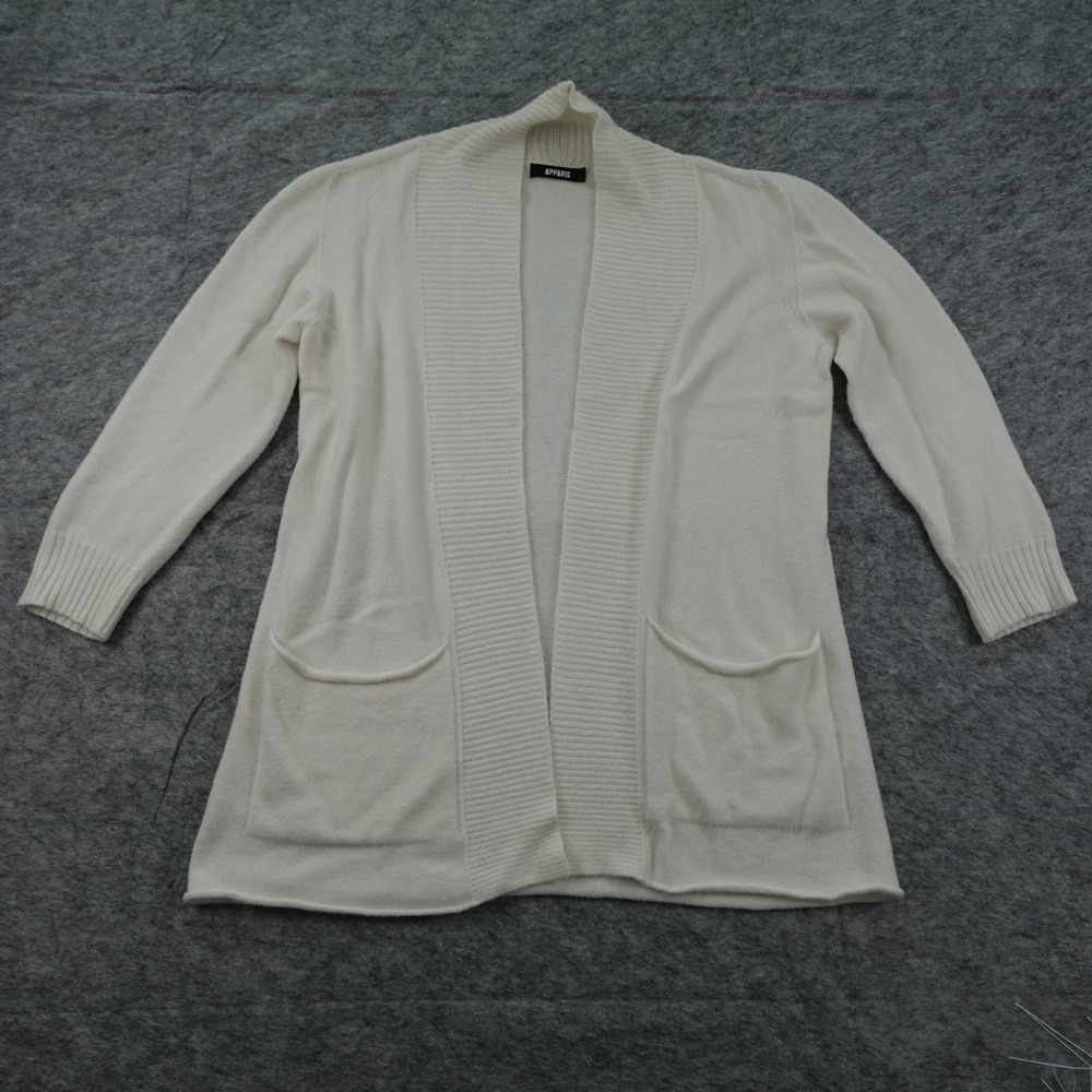 Apparis Sweater Womens M/L? White Cardigan Open Front Knit Pocket‎ Italy